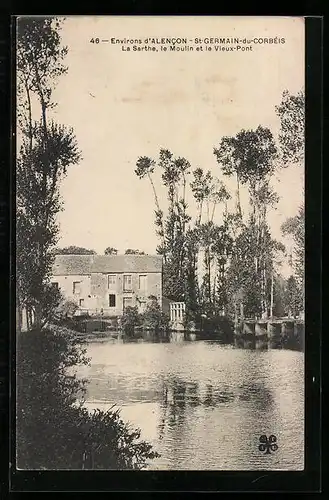 AK St-Germain-du-Corbéis, La Sarthe, le Moulin et le Vieux-Pont