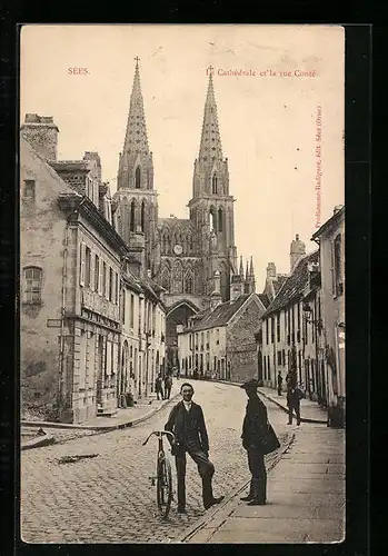 AK Sées, La Cathedrale et la rue Conté