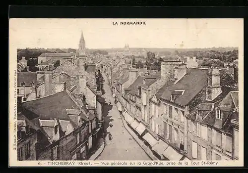 AK Tinchebray, Vue générale sur la Grand`Rue, prise de la Tour St-Rémy