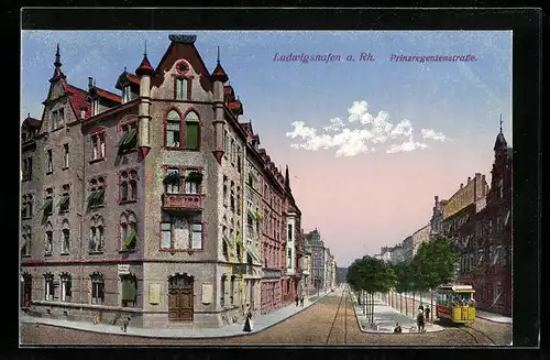 AK Ludwigshafen a. Rh., Prinzregentenstrasse mit Strassenbahn
