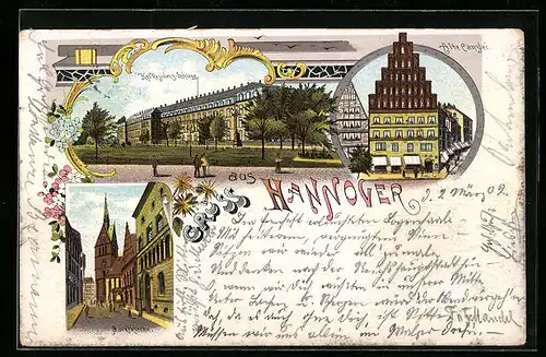 Lithographie Hannover, Marktkirche, Kgl. Residenzschloss, Alte Canzlei