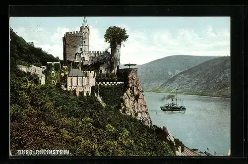 AK Rheinstein, Burg Rheinstein mit Rhein