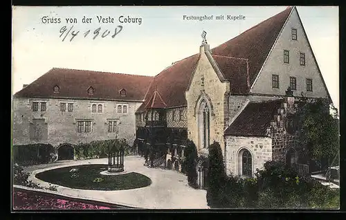 AK Coburg, Veste Coburg, Festungshof mit Kapelle