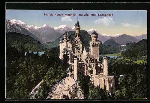 AK Schloss Neuschwanstein mit Alp- und Schwansee