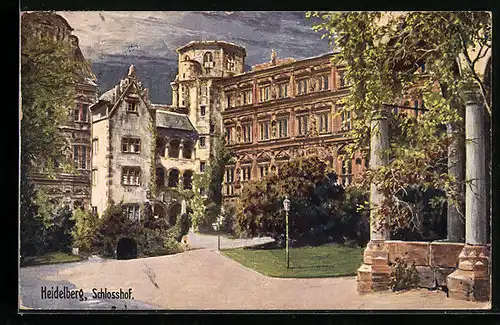 Künstler-AK Heidelberg, Heidelberger Schloss, Schlosshof