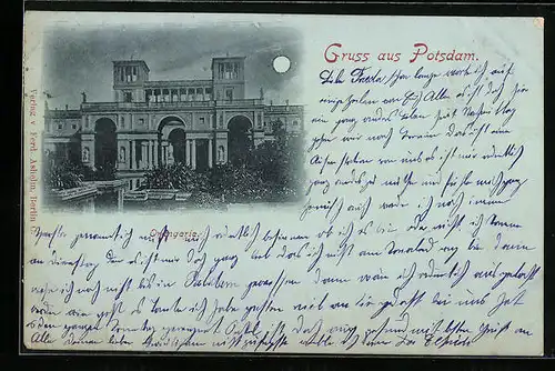 Mondschein-AK Potsdam, Schloss Sanssouci, Orangerie