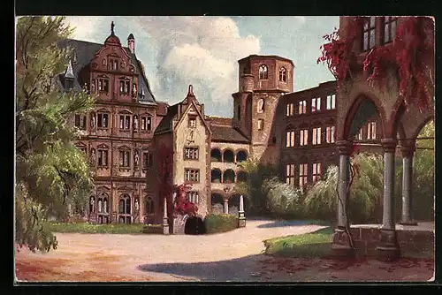 Künstler-AK Heidelberg, Heidelberger Schloss, Schlosshof