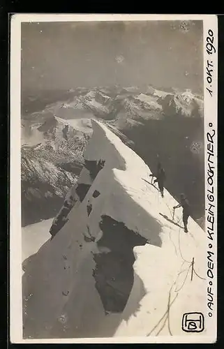 Foto-AK Kleinglockner mit Bergsteigern, Gletscher