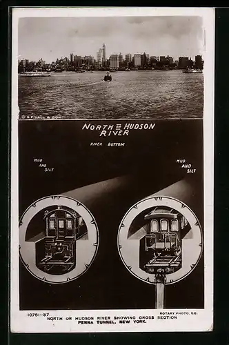 AK New York, North or Hudson River showing Cross Section Penna Tunnel, U-Bahn