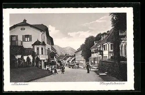AK Murnau, Hauptstrasse mit Anwohnern
