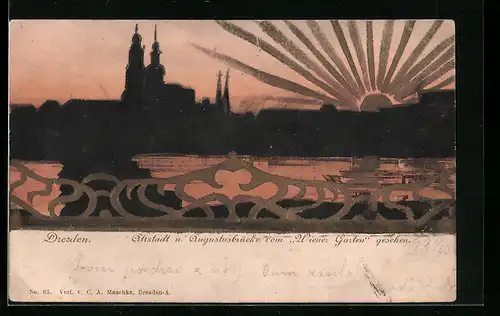 AK Dresden, Altstadt und Augustusbrücke vom Wiener Garten aus gesehen