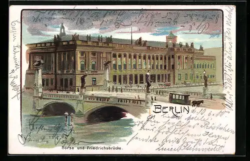 Lithographie Berlin, Börse und Friedrichsbrücke, Burgstrasse