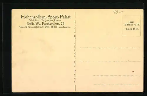 AK Berlin, Hohenzollern-Sport-Palast, Innenansicht mit Kunsteisbahn, Potsdamerstr. 72