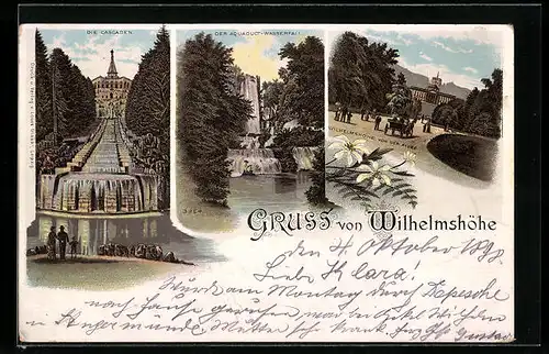 Lithographie Kassel, Wilhelmshöhe, Cascaden, Aquaduct-Wasserfall
