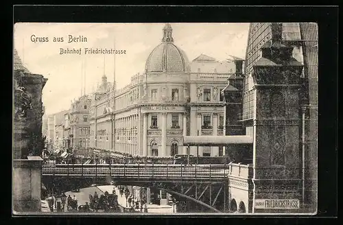 AK Berlin, Bahnhof Friedrichstrasse, Central Hotel