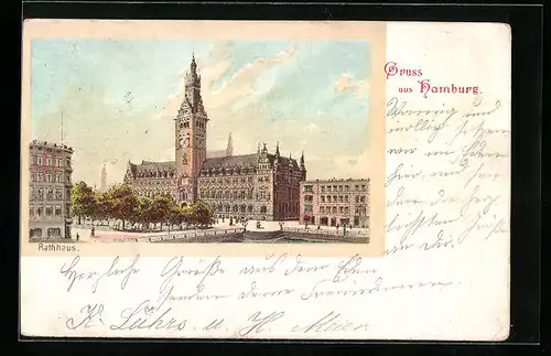 Lithographie Hamburg, Blick auf Rathaus