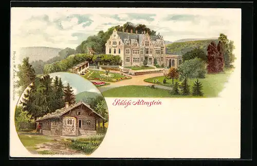 Lithographie Altenstein, Parkanlagen am Schloss, die Sennhütte im Park