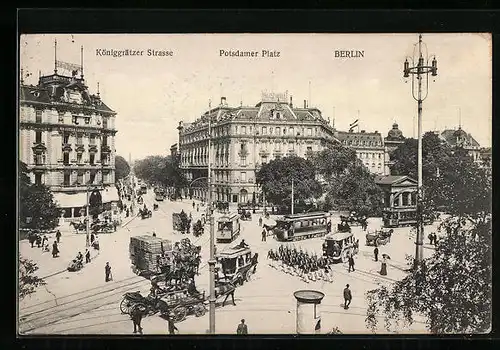 AK Berlin, Potsdamer Platz, Königgrätzer Strasse, Strassenbahnen unterwegs