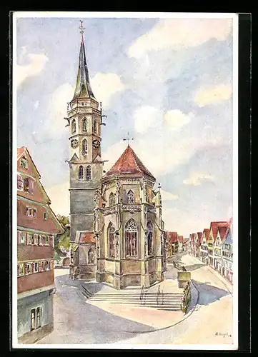 Künstler-AK Schorndorf, Blick zur Stadtkirche