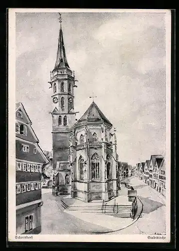 Künstler-AK Schorndorf, Blick zur Stadtkirche