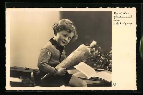 AK Glückliches Kind zum Schulanfang