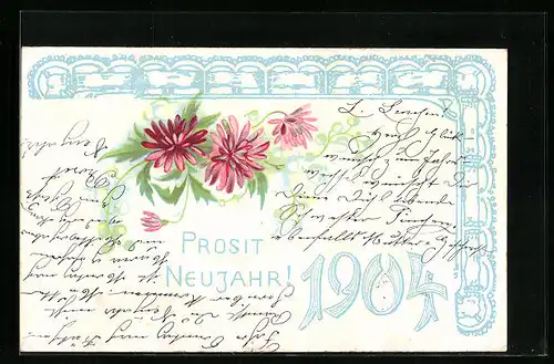 AK Jahreszahl 1904, Blüten, Prosit Neujahr