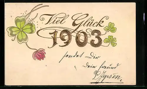 AK Jahreszahl 1903 mit Kleeblättern