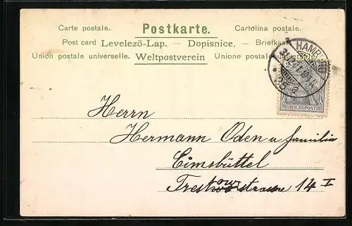 Lithographie Glückliches 1902, Güldene Jahreszahl