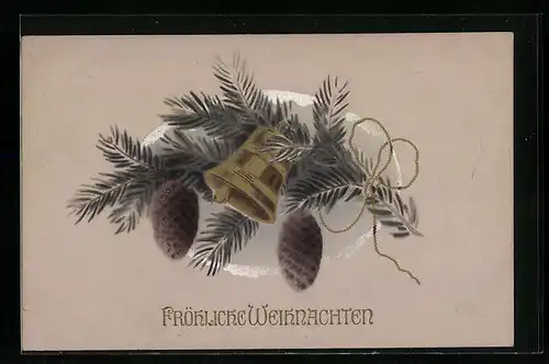 AK Tannenzweige mit Glocke zu Weihnachten