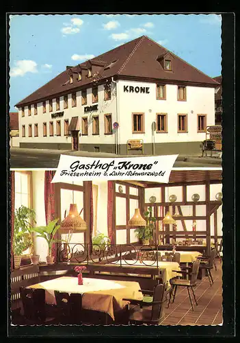 AK Friesenheim bei Lahr, Gasthof Krone, Speiseraum und Aussenansicht