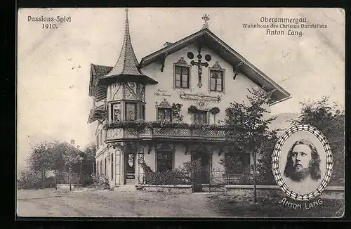 AK Oberammergau, Wohnhaus des Christus-Darstellers Anton Lang, Passions-Spiel 1910