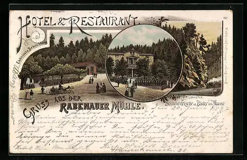Lithographie Rabenau, Hotel-Restaurant Rabenauer Mühle, Bastey