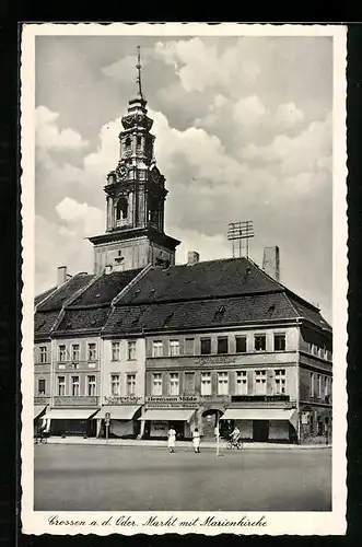 AK Crossen a. d. Oder, Markt mit Marienkirche