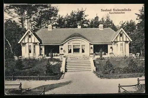 AK Swinemünde, Blick auf Sporthäuschen