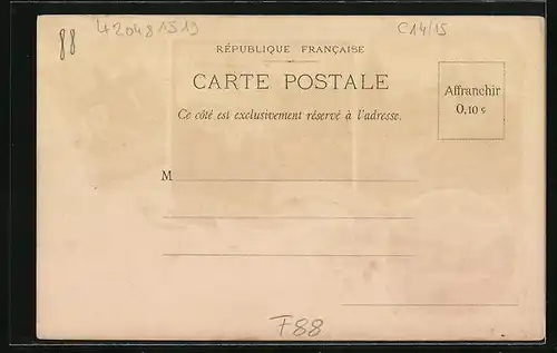 Lithographie Saint Dié, Cathedrale, Statue J. Ferry, Sapin Sec.