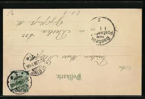 AK Ortspartie mit Rathaus, Halt gegen das Licht, Neujahrsgruss