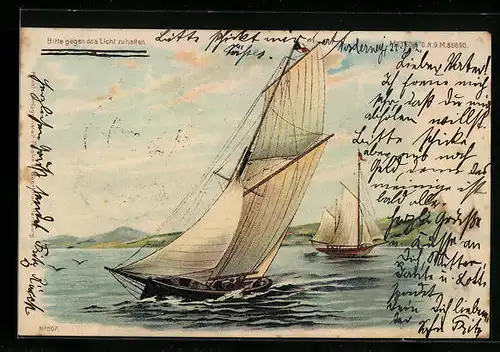 AK Uferpartie mit Segelbooten, Halt gegen das Licht