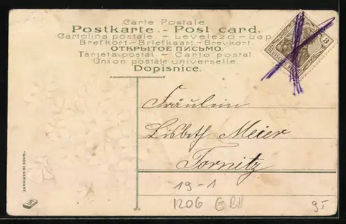 Präge-AK Gerollter Geldschein mit Veilchen, Geburtstagsgruss