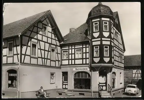 AK Dermbach /Rhön, Turm-Fachwerkhaus in der Marktstrasse, Ecke Geisaer Strasse