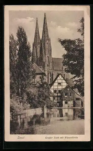 AK Soest, Grosser Teich mit Wiesenkirche