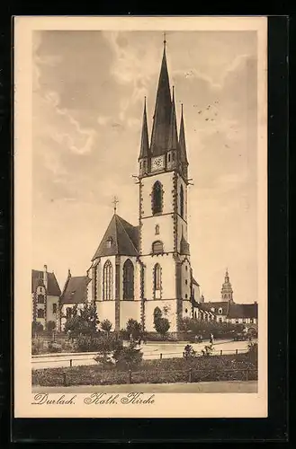 AK Durlach, Kath. Kirche mit Strasse