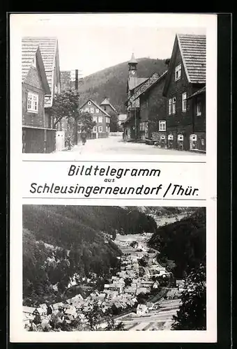 AK Schleusingerneundorf /Th., Ortsansicht aus der Vogelschau, Strassenpartie