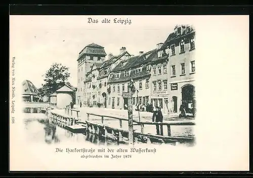 AK Leipzig, Die Harkortstrasse mit der alten Wasserkunst