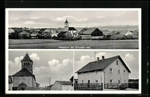 AK Pfahldorf bei Eichstätt, Teilansicht, Kirche, Wohnhaus