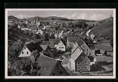 AK Alfeld bei Hersbruck, Ortsansicht mit Strasse und Kirche aus der Vogelschau