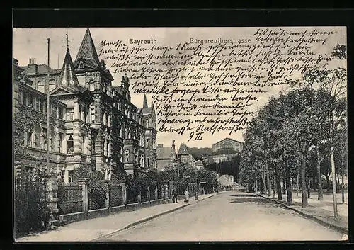 AK Bayreuth, Bürgerreutherstrasse mit Blick auf das Festspielhaus