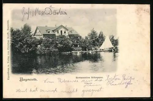 AK Bayreuth, Gasthaus Restauration Röhrensee, vom Wasser gesehen