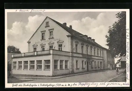 AK Bischofsgrün /Fichtelgeb., Gasthof Goldner Löwe mit Strasse