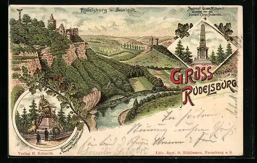 Lithographie Rudelsburg, Burg und Saaleck