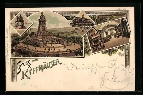 Lithographie Kyffhäuser, Barbarossa-Saal, Reiter-Standbild